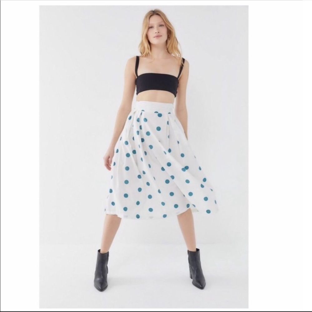 NWT Urban Outfitters Fallon Polka Dot Cotton Pleated Midi Skirt